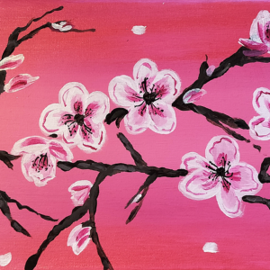 Acrylic painting cherry blossom white on pink